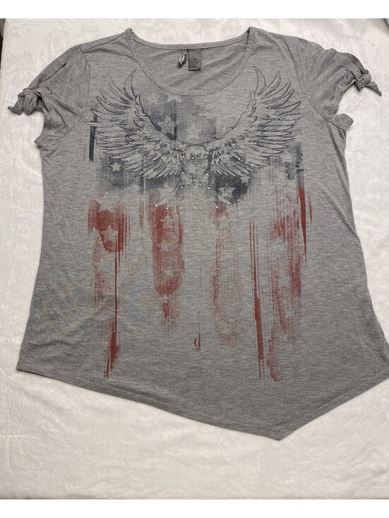 New Directions Tops - New Directions Weekend Patriotic Top Womens Size XL Gray USA Tee Shirt  "Eagle